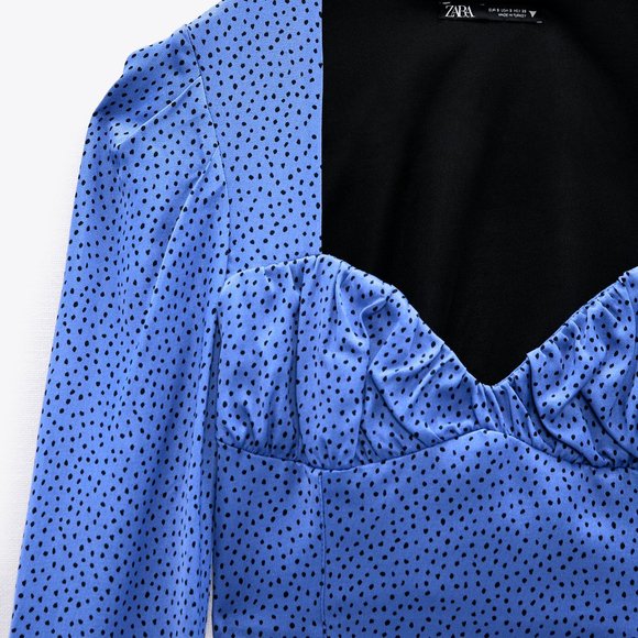 ZARA NWT Dotted Long Sleeve Crop Top Blue XS - Picture 6 of 7